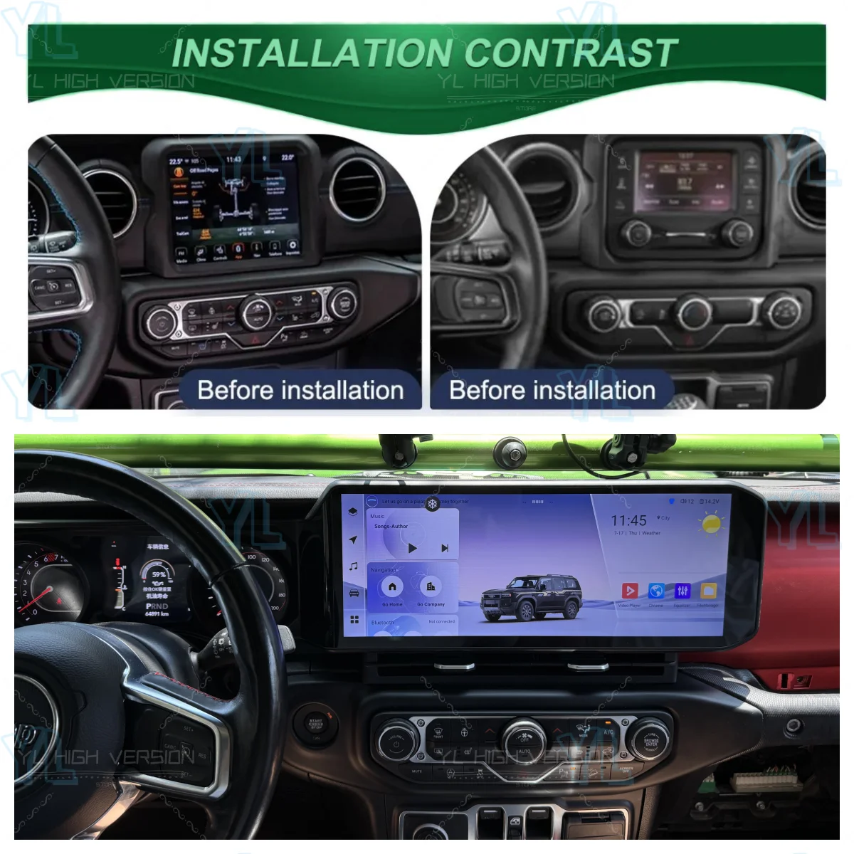 15inch Car Radio For Jeep Wrangler 4xe 2018-2022 CarPlay Autoradio GPS DSP Navi Android Screen Stereo Multimedia Video Player 5G