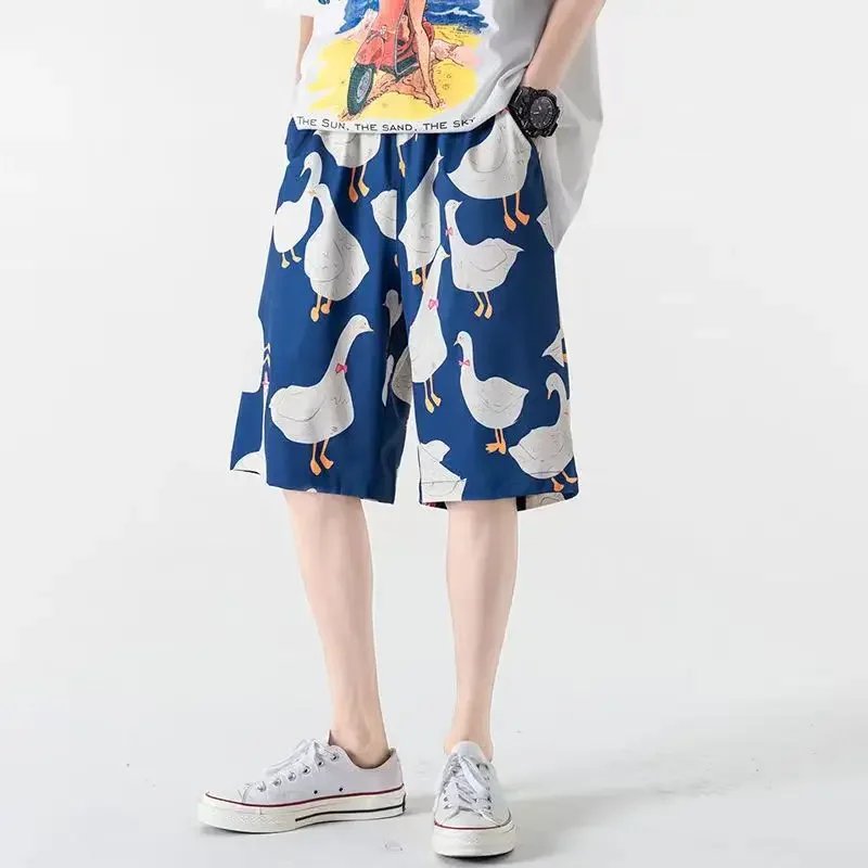

Summer Streetwear Short Sweatpants Harajuku Hip Hop Goose Full Print Plus Size Shorts Men Ins Loose Couple Hawaiian Beach Shorts