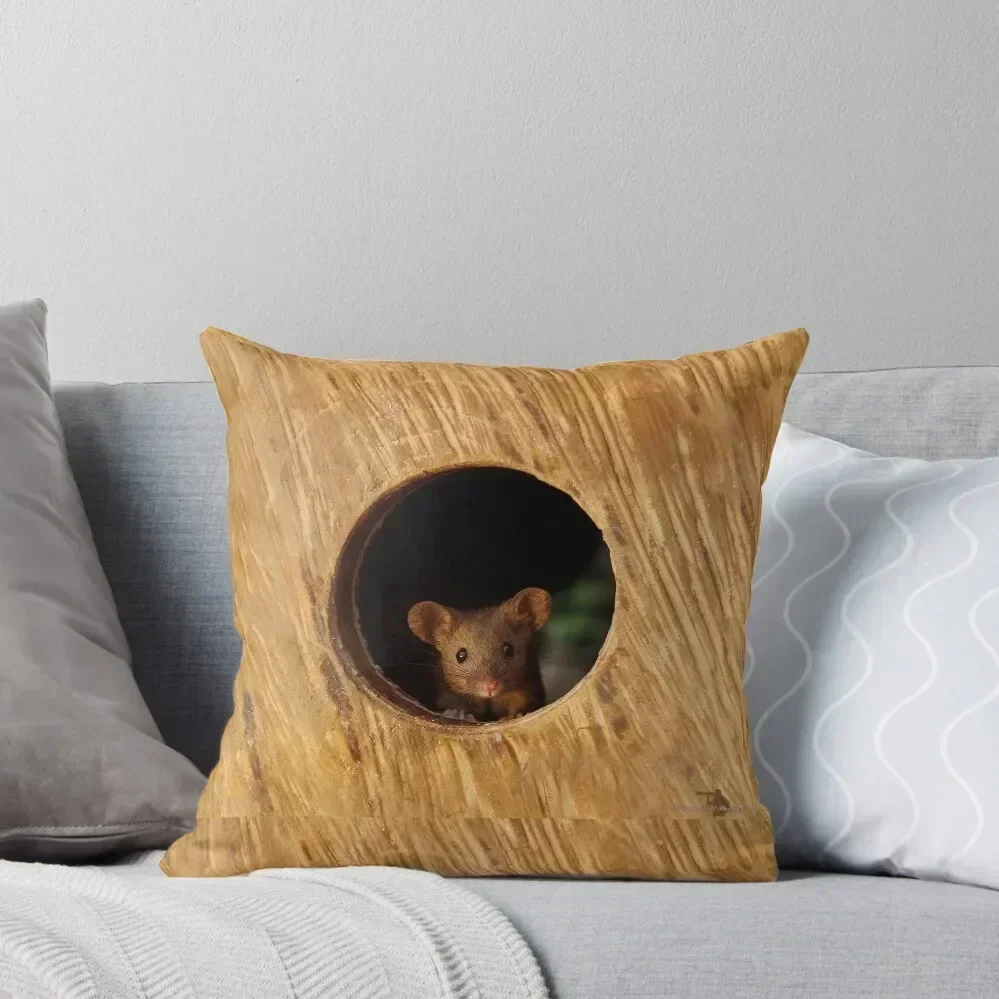 

George the mouse in a log pile House mouse in hole Throw Pillow Elastic Cover For Sofa luxury decor pillow
