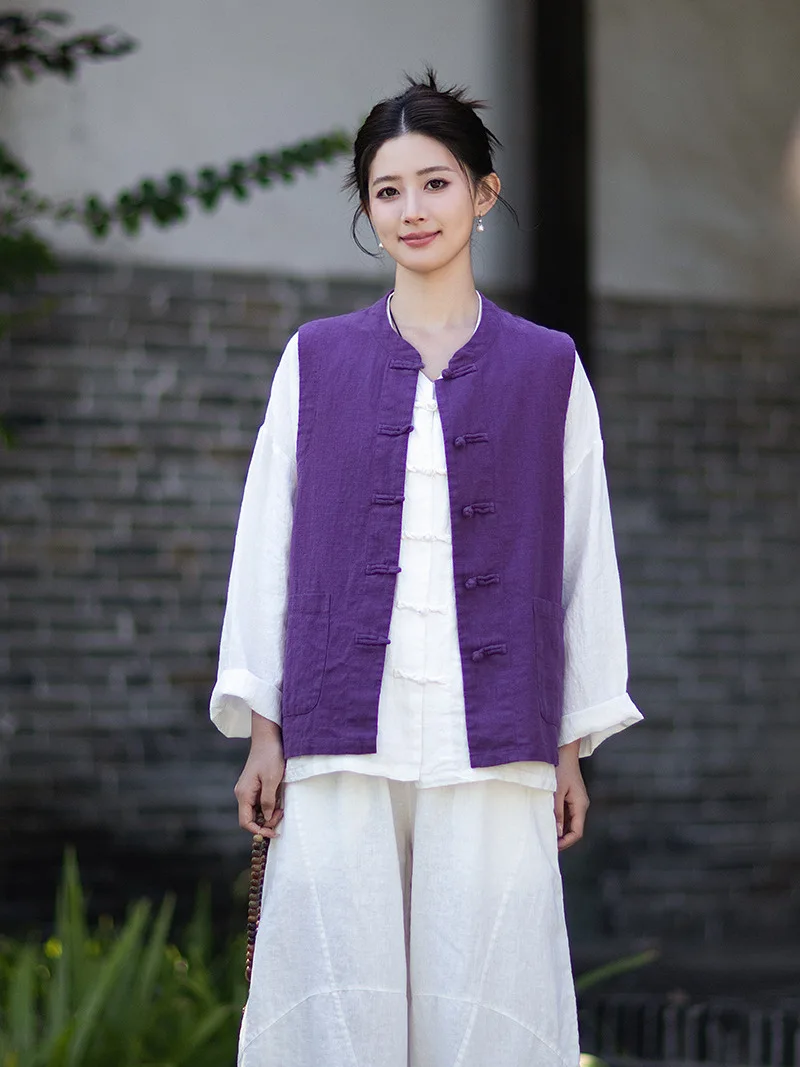 Loose Cotton Linen Women's Open Cardigan with Button Design Artistic Style Zen Meaning New Autumn Outerwear Jacket