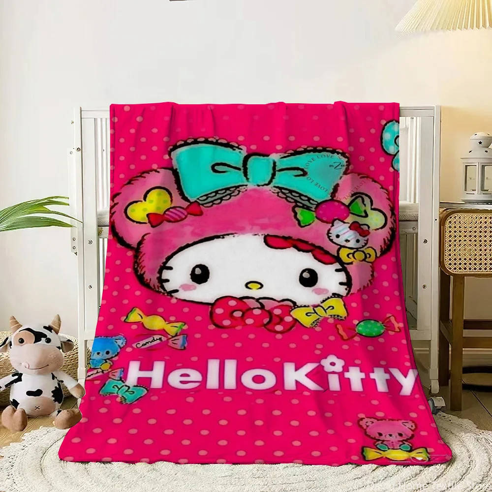 Hello Kitty HD Kawaii Printed Flannel Thin Blanket King Size Luxury Winter Throw Travel Blanket for Children Sofa Fashion Gift