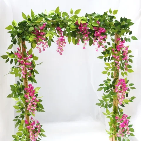 

7ft 2M Wisteria Artificial Flower Vine Ivy Leaf Garland Fake Plant Outdoor Home Garden Trailing Wreath Wedding Arch Decoration