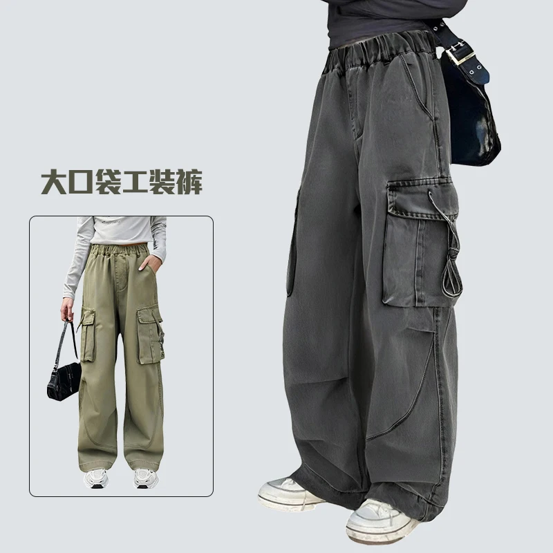 

Весна и осень 2025 г., прямые комбинезоны для детей, девочек и подростков 7–15 лет, модные повседневные свободные и красивые