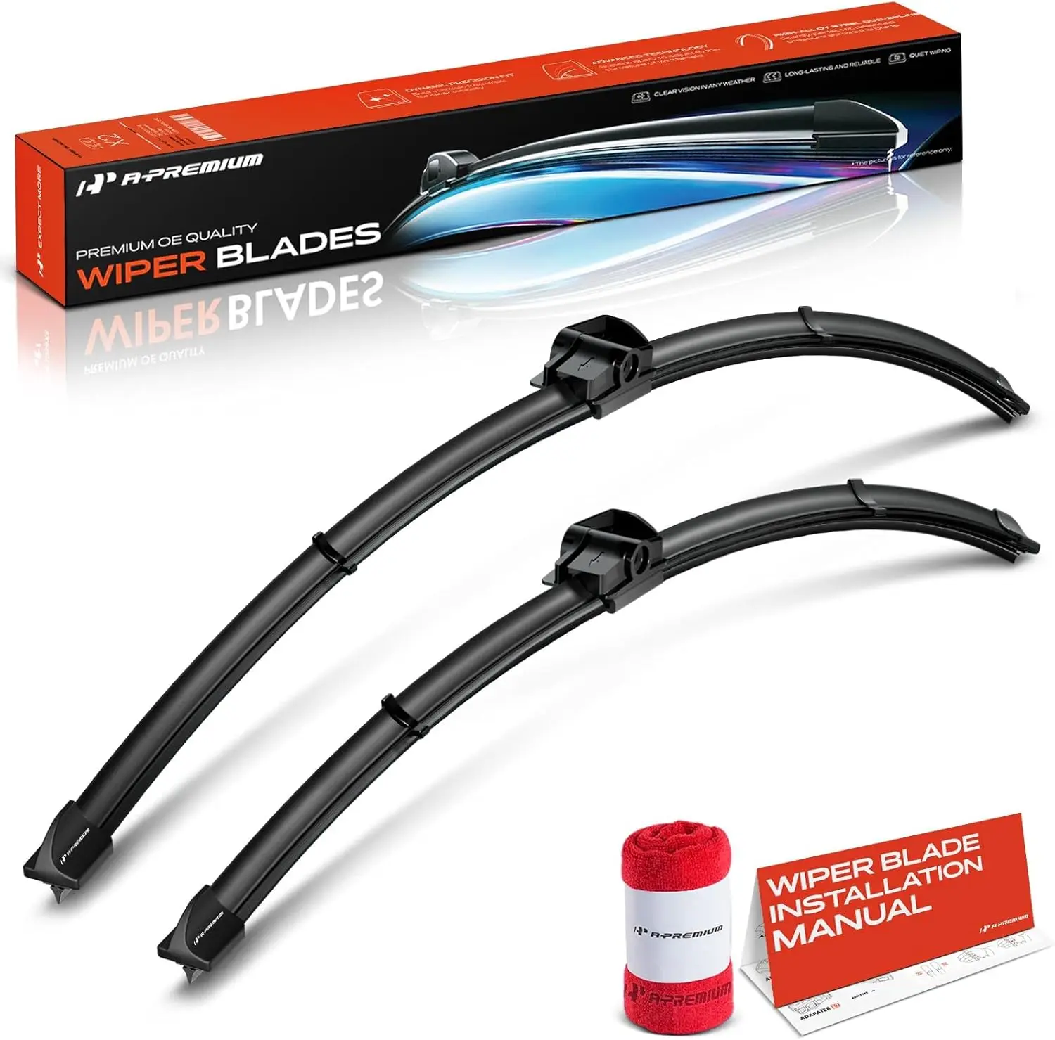 

Pack of 2 Windshield with Wear Indicator & Towel - Compatible with BMW i3 I01 2014-2021 - 28" and 21", SL Connector, Left and R