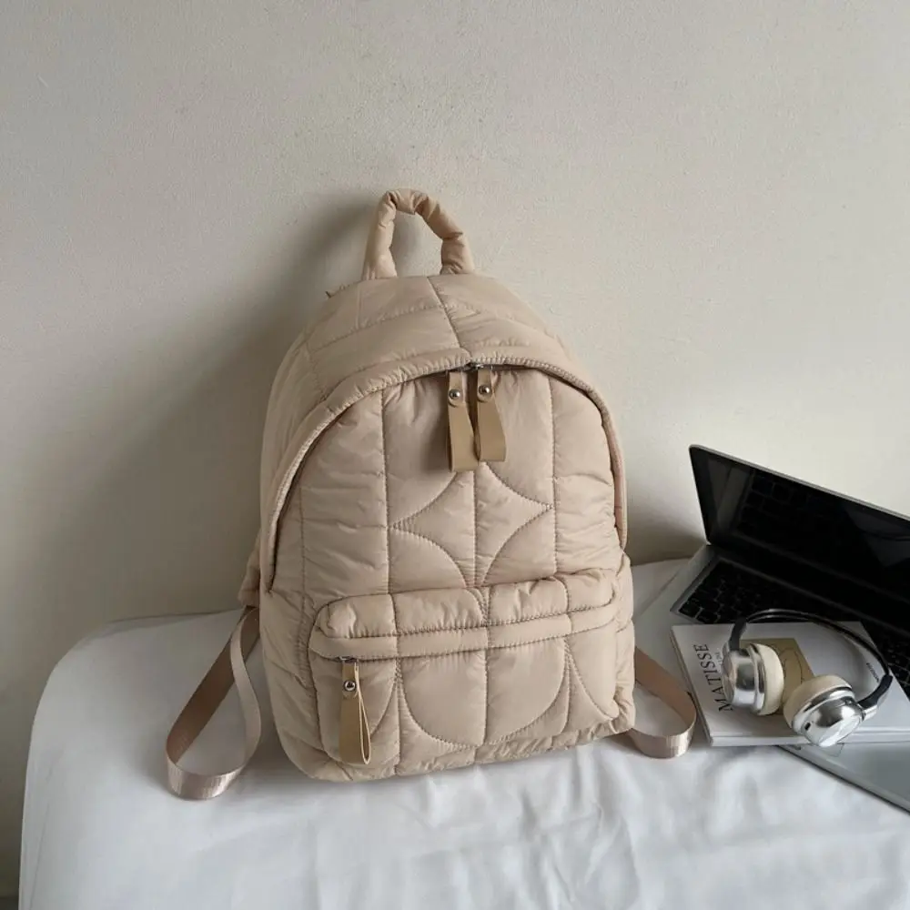 Solid Color Padded Coat Backpack Nylon Cloud Space Cotton Shoulder Bag Large Capacity Pleated Student Schoolbag Streetwear