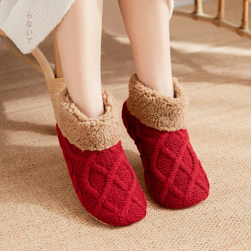 

Winter Cotton Socks Fashion Keep Warm Floor Slippers Shoes Woman Non-slip Foot Warmer Carpet Knitting Socks Calcetines Mujer