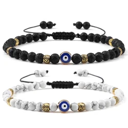 Lucky Evil Eye Bracelet Men Natural Stone 4mm Tiger Eye Lava Agates Beads Adjustable Braided Bracelets&Bangles Jewelry for Women