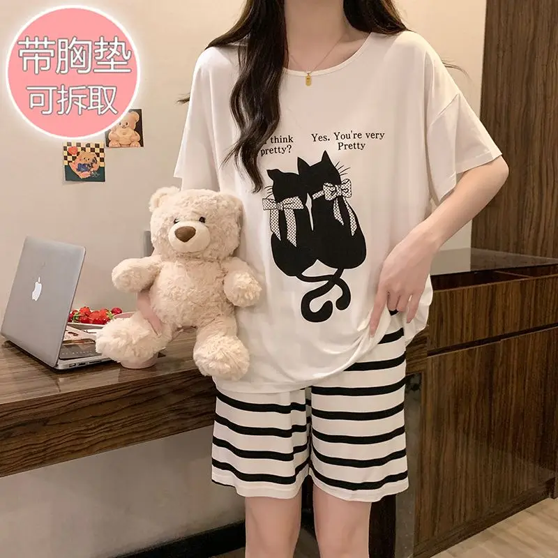 

Лето 2022, шорты больших размеров с короткими рукавами, модальный пижамный комплект для женщин, корейская милая одежда для сна с героями мультфильмов, домашняя одежда, Pijama Mujer, одежда