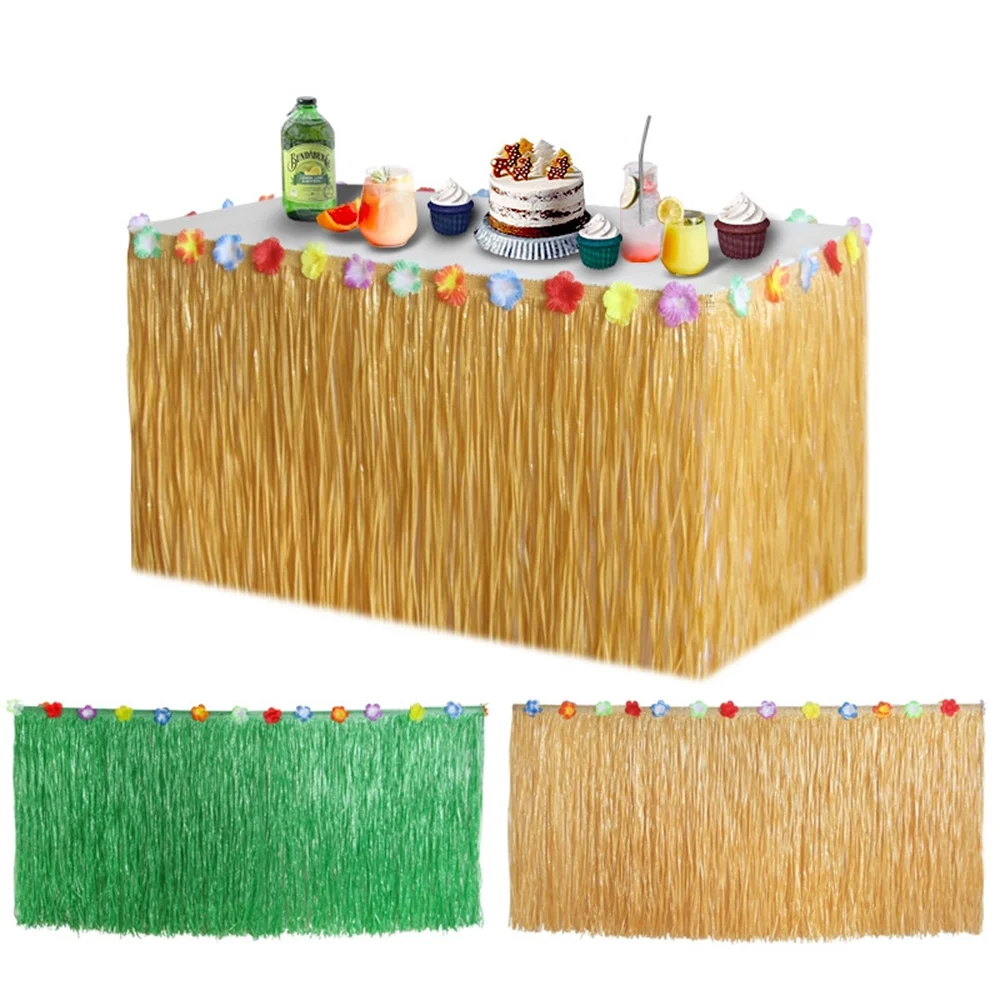 열대 루아우 잔디 테이블 스커트, 루아우 파티 티키 하와이 테마, 여름 해변 생일 파티 장식, 야외 행잉 장식, 100X60CM