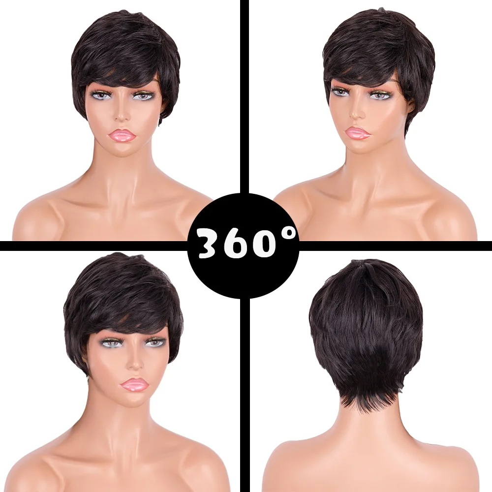 Synthetic Hair Pixie Wig Short Black Wavy Wigs Layered Hair Wigs for Black Women Heat Temperature Daily Cosplay Wigs