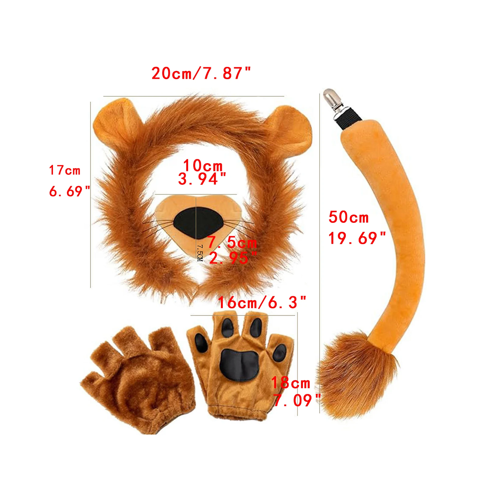 Halloween Lion Costume Set Lion Tail Paw Gloves Creative Headdress for Adults Carnival Birthday Festival Photo Props Cosplay