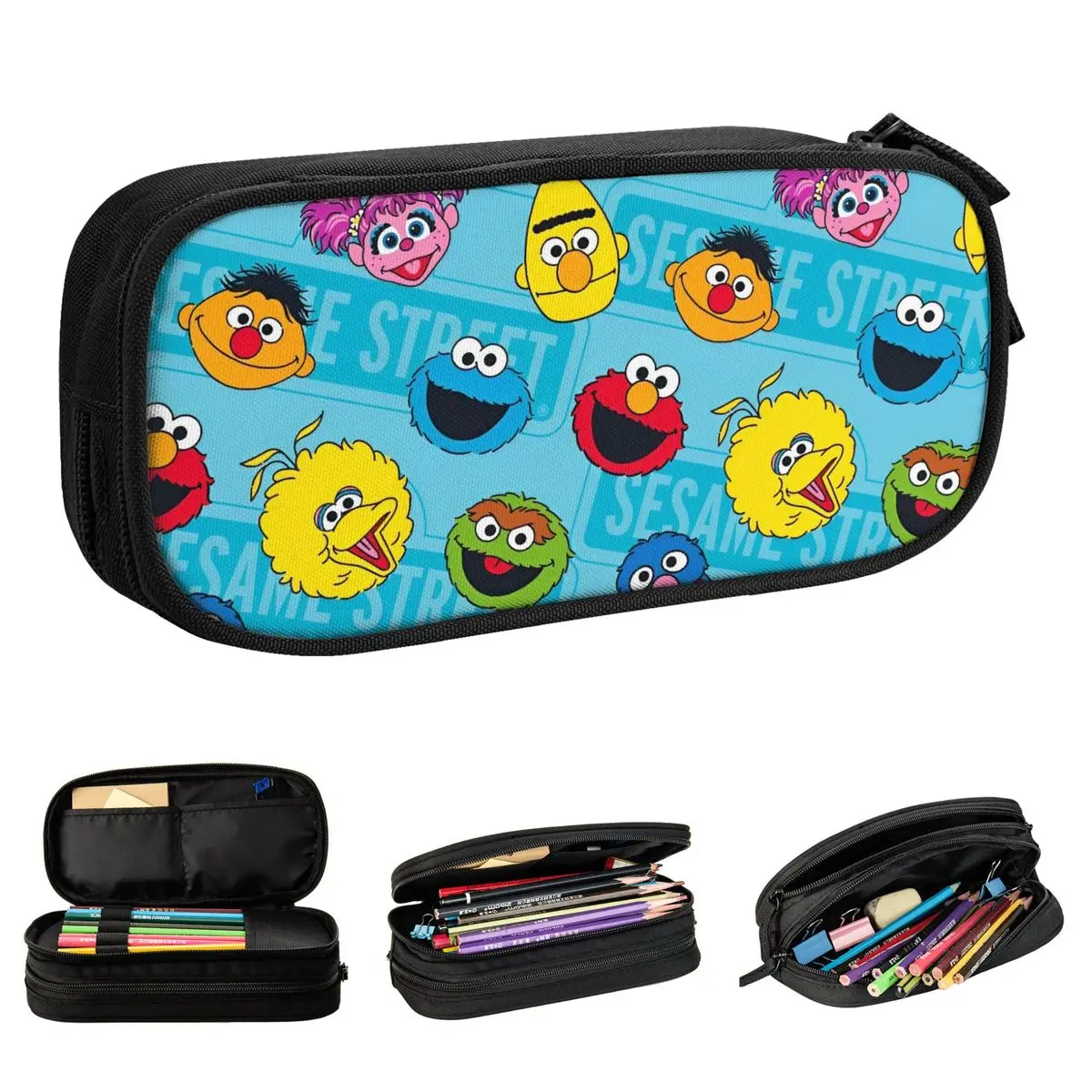 Sesame Street Characters Pencil Cases Cookie Monster Cartoon Pencilcases Pen Holder Student Big Capacity Bag Gift Stationery