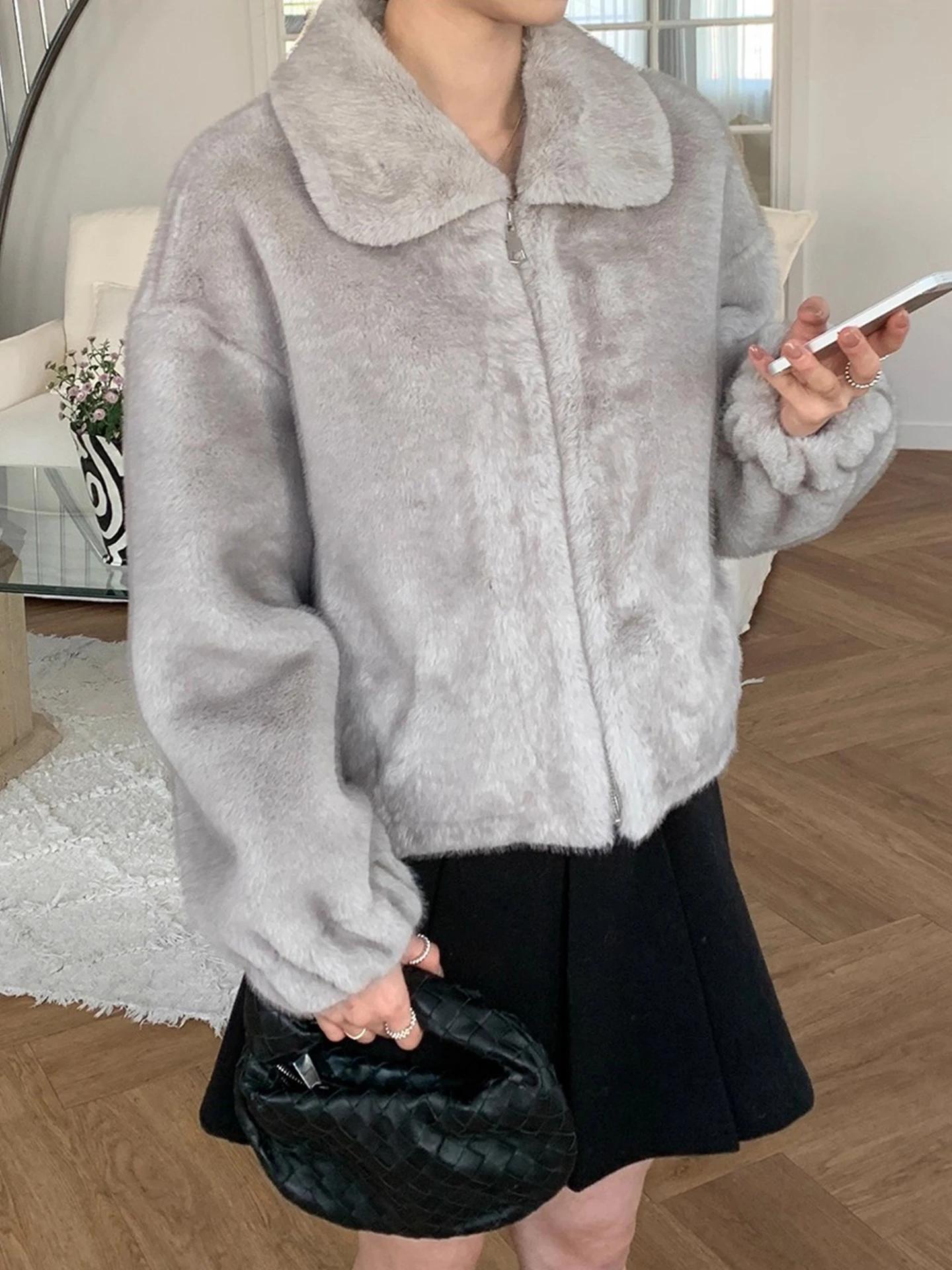   Or manteau de fourrure femme col chaud résistant à l'eau vêtements d'extérieur d'hiver coupe ample polyvalent coton intérieur Jaet