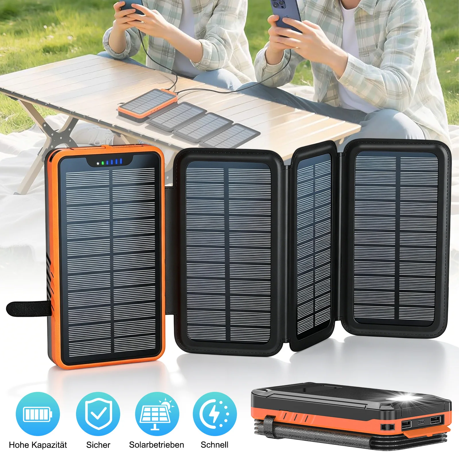 Cargador de teléfono móvil portátil con energía solar para exteriores de 16000 mAh, accesorio portátil para teléfono móvil con energía solar, fuente de alimentación externa para teléfono móvil para acampar, adecuado para actividades al aire libre.