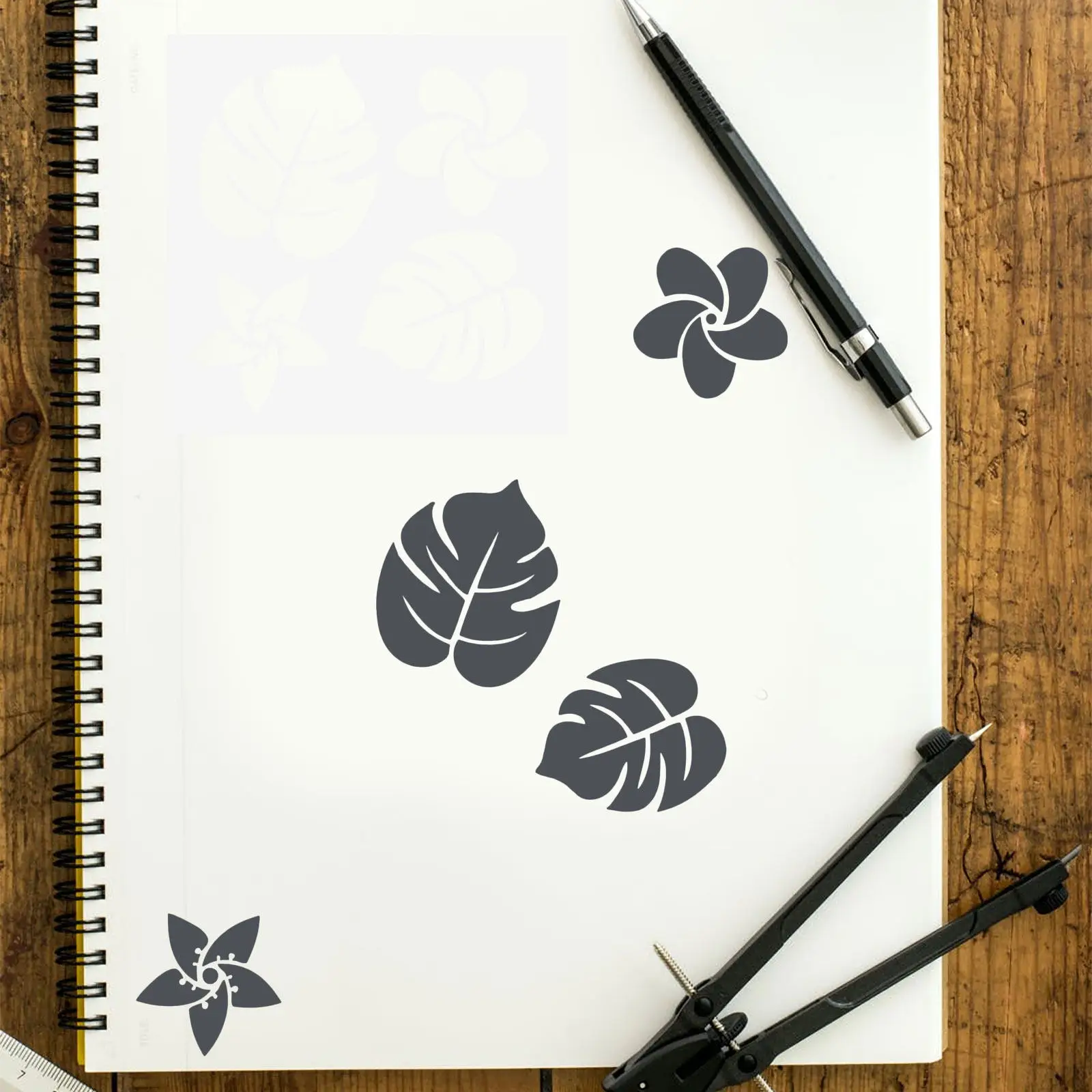 10 Pcs Craft Scrapbooking Hollow Painting Template DIY Painted Tools Leaves Stencil