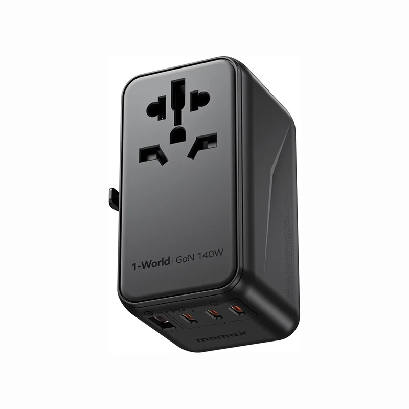 MOMAX 4-in-1 Universal Travel Adapter, GaN 140W International Power Adapter, 3 USB-C PD Fast Charging & 1 USB-A QC, 1 AC