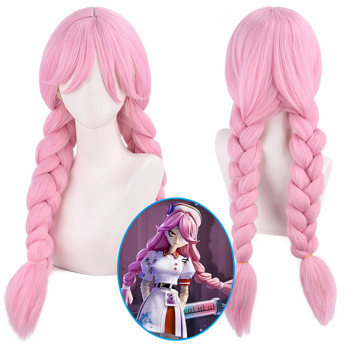 Synthetic Pink Cosplay Wig Inspired By Hai-Se Double Braids Long Harajuku Anime Party Costume Heat Resistant Fiber