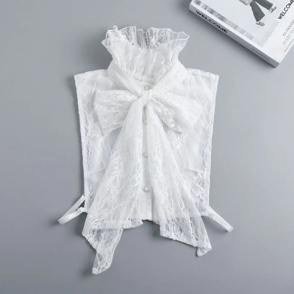 

Шикарный съемный кружевной искусственный воротник, однотонный винтажный кружевной воротник с бантом, элегантный ретро-стиль, многослойный воротник с рюшами по краям