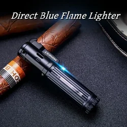HONEST Mini Portable Metal Gas Lighter Transparent Gas Chamber Windproof Blue Flame Grinding Wheel Cigar Turbine Torch for Gift