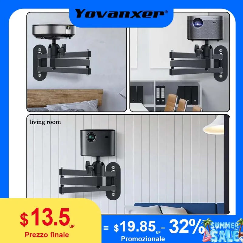 

Aluminum Alloy Retractable Projector Mount Bracket Foldable Wall Mount Durable Device Holder for Home Bedroom Hotel Office Space