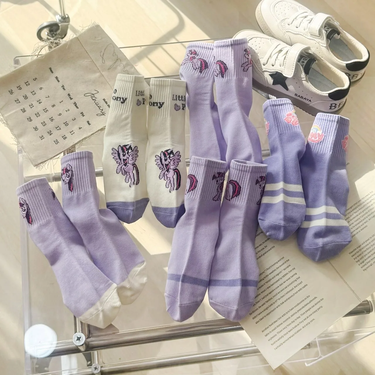 New 5pcs Kawaii My Little Pony Socks Anime Cartoon Girls Children Warm Comfortabble Mid-Tube School Student Socks Girls Gifts