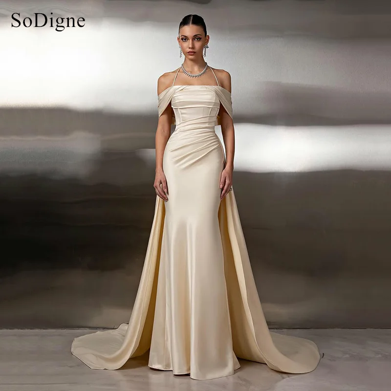 

SoDigne Elegant Mermaid Satin Evening Dresses Off The Shoulder Party Dress Bodybon Maxi Formal Occasion Prom Gowns Customized