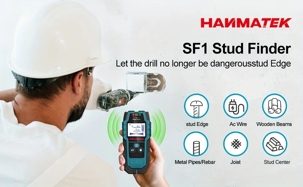 HANMATEK SF1 Balkensucher für Holzbalken und Metallerkennung bei Spannkabeln, Metall-Tiefenmessung, Wanddetektor-Scanner – Detail 1