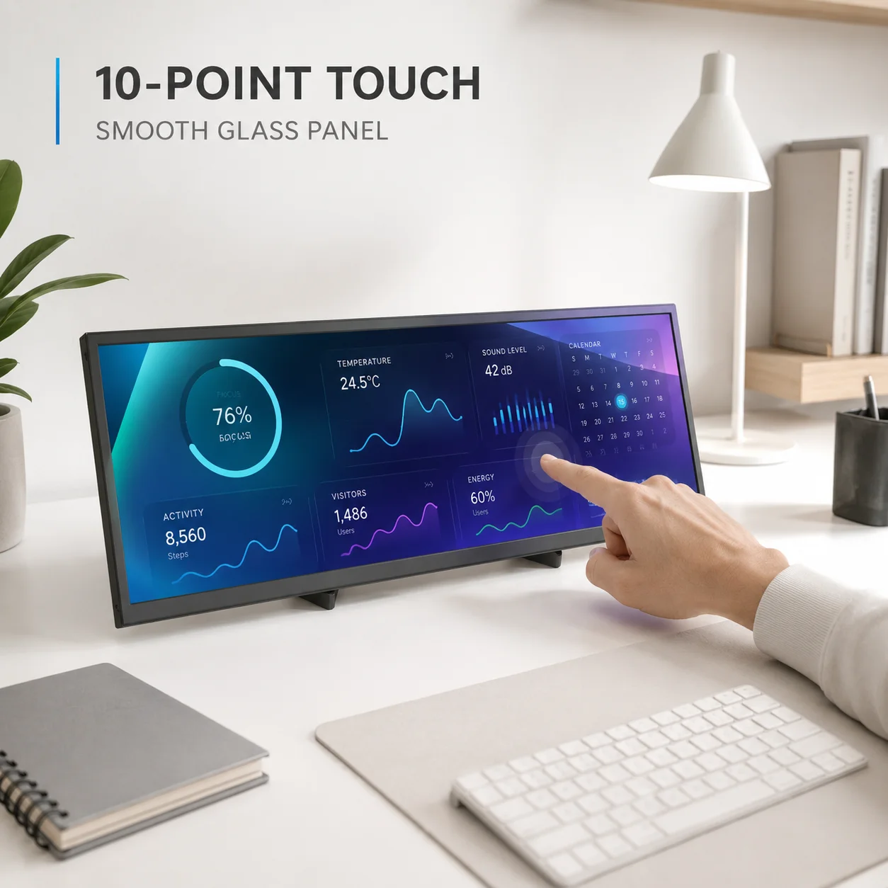 LESOWN 14.1 inch Long Portable Monitor 4K Ultra Wide Touch Screen Capacitive USB C HDMI IPS Laptop PC External LCD Monitor
