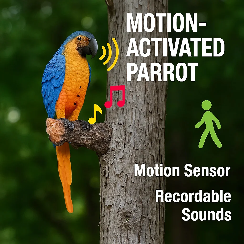 Simulation Parrot Figurine Sensing Sound Resin Animal Ornaments Garden Statue Creative Outdoors Garden Yard Tree Decoration