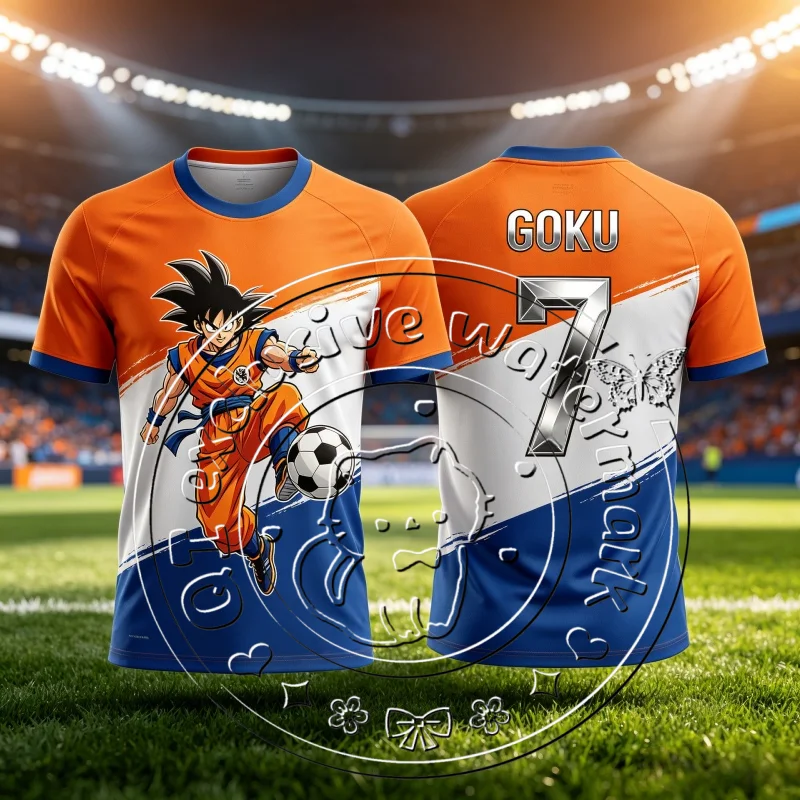Orange White Blue Color Block Son Goku Kick Soccer 3D Print Jersey Summer Quick Dry T-shirt Unisex Short Sleeve Anime Sports Top