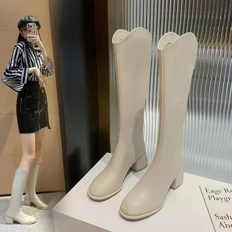 

2025 New Women Winter Boots Style Chunky Heel Knight Boots Woman High Tube Boots High Heel Shorty Long Ladies Shoes