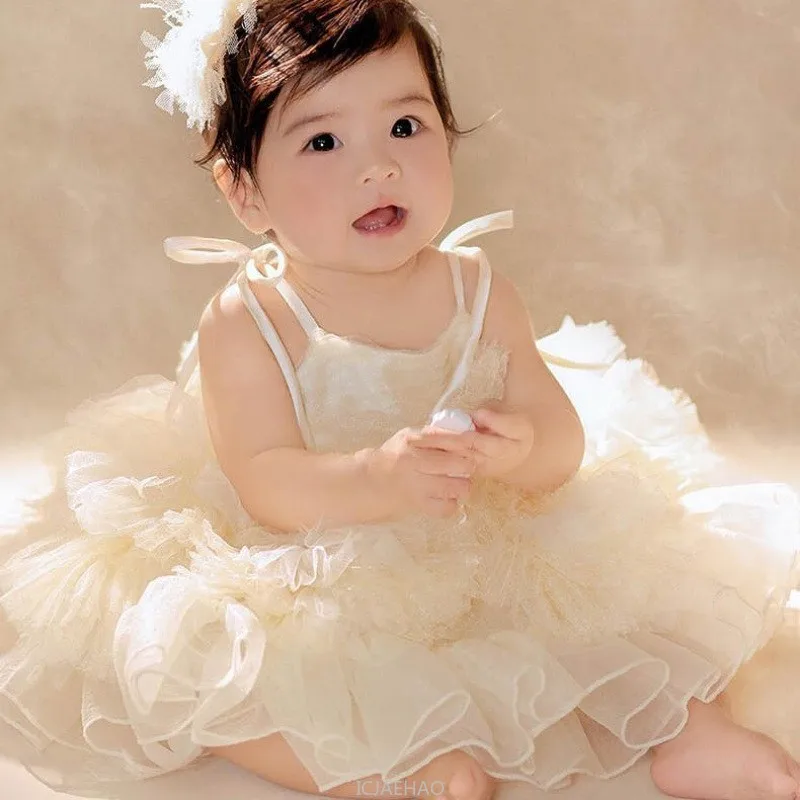 Wed Dress New Girls Strapless Birthday Simple Tulle Princess Gown First Year Celebration Outfit Cute Party Formal Wear Costume