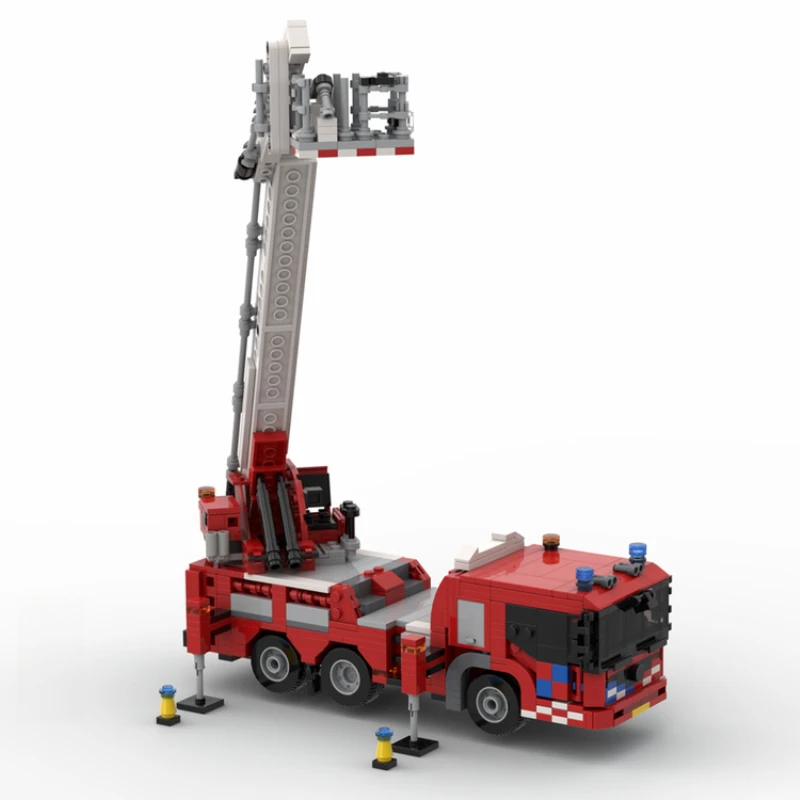 공중 플랫폼이있는 MOC 소방차 빌딩 블록, 구조 미션 모델 키트, 성인 어린이 선물을위한 비상 차량 세트