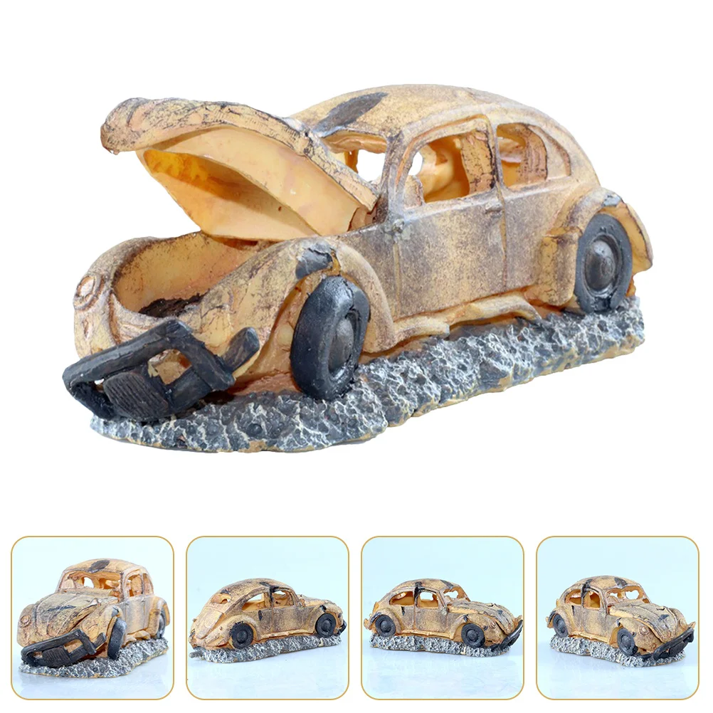 

Yellow Resin Car Aquarium Ornament Lifelike Auto Decor Fish Tank Landscaping Resin Craft Fish Shelter House Aquarium Decor
