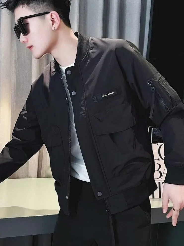 Jaqueta Masculina Estilo Baseball com Patchwork Bordado Primavera Outono Casual para Trabalho à Prova de Vento Ajuste Padrão ...