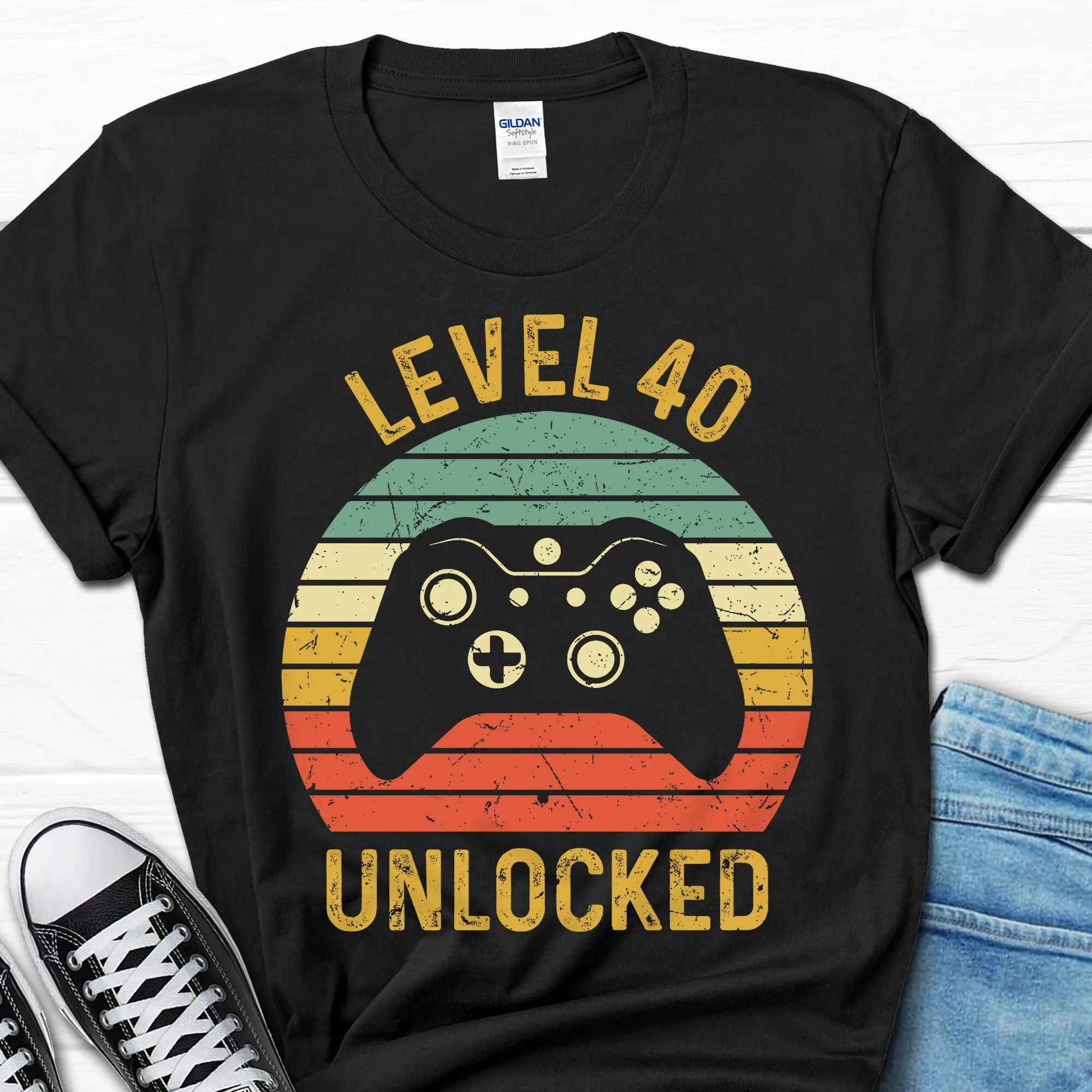 

Level 40 Unlocked Birthday T Shirt Funny Gaming Husband Gamer For Him Video Games Men 40th B day