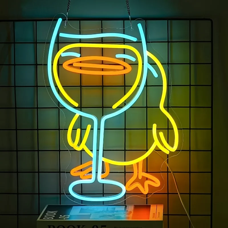 

Yellow Duck Wine Glass Neon Sign LED Neon Light Wall USB Powered Dimmable for Man Cave Bedroom Game Room Bar Party Room Decor
