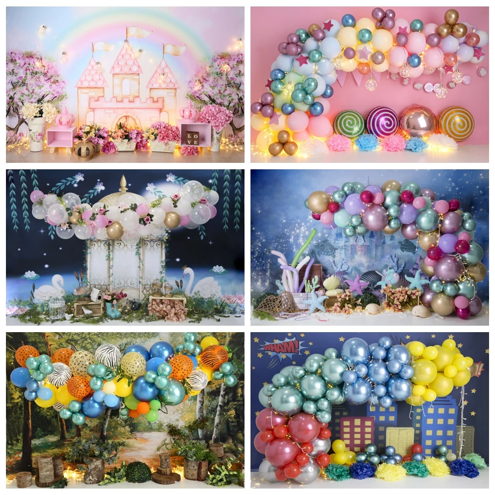 

Newborn Baby 1st Birthday Party Backdrops Cake Smash Girl Boy Pink Blue Balloon Photography Backgrounds For Photo Studio Props