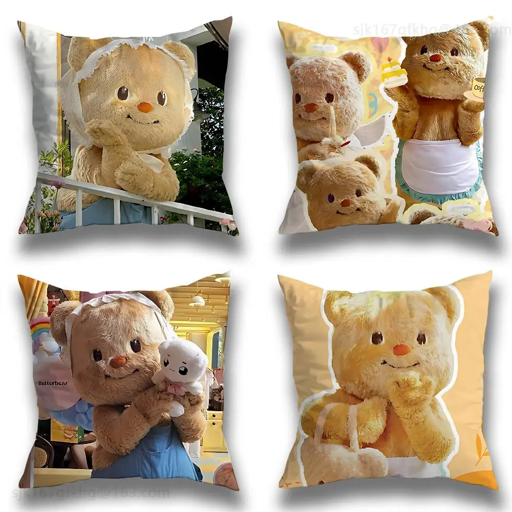 

Butter bear Pillow Case Anti-dustmite Pillowcase Invisible zipper silky short plush Sofa cushion cover