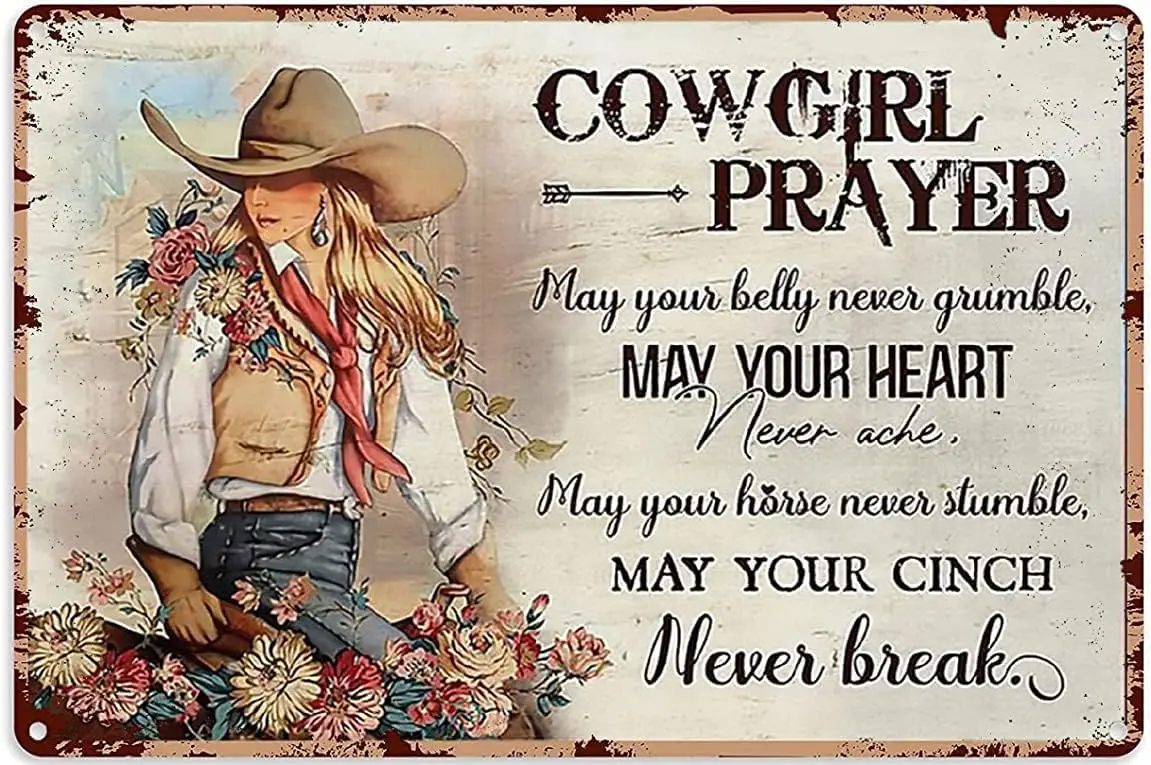 Vintage Western Wall Decor Western Tin Pictures Cowgirl Prayer May Your Heart Never Break Poster Cowboy Wall Art for Boys,Metal