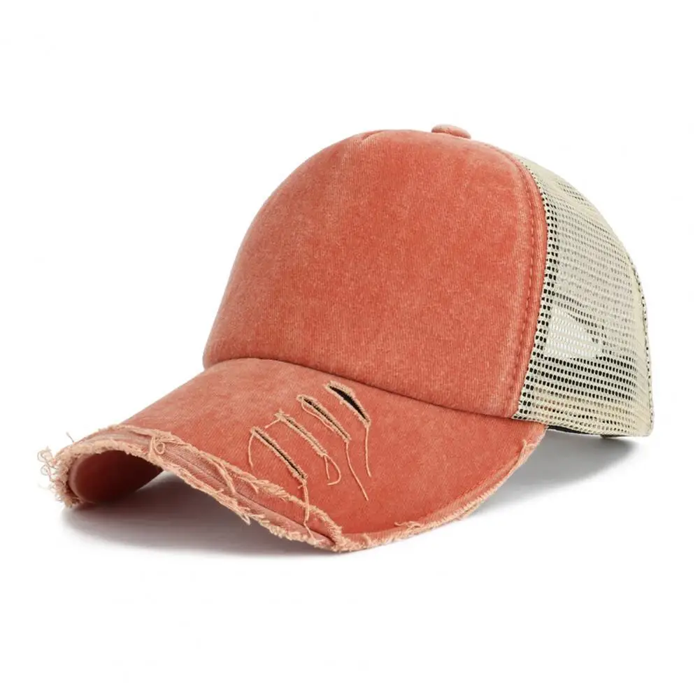 Summer Women Cap Ripped Sunshade Long Brim Mesh Anti-UV Hollow Out Baseball Hat Men Headwear