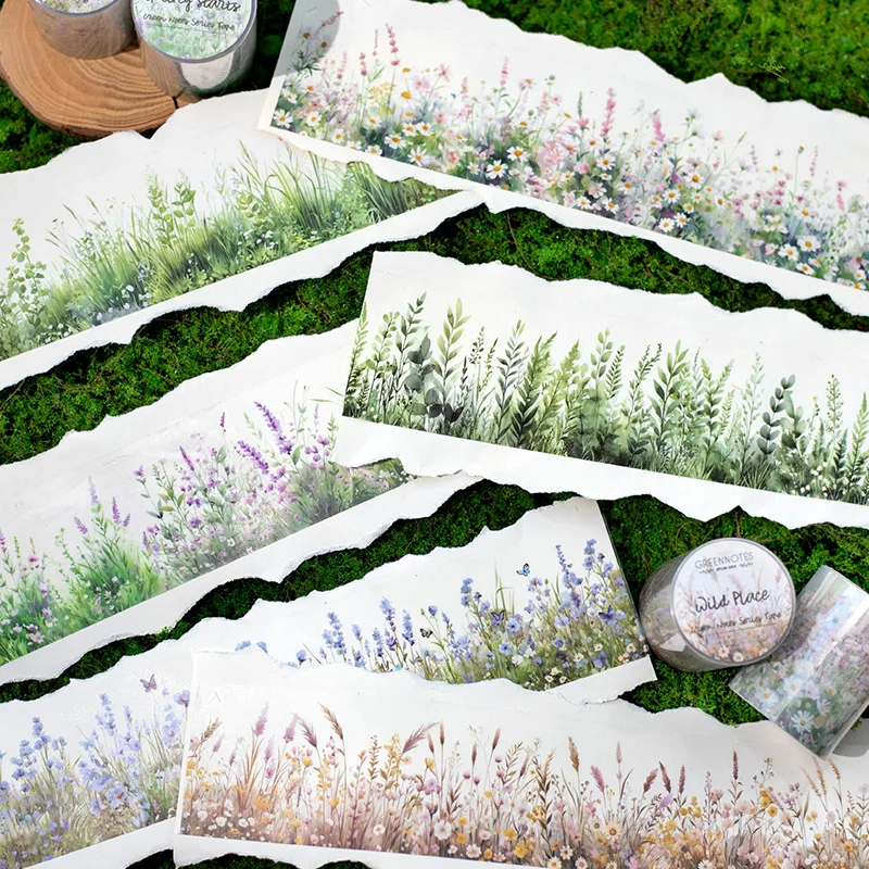 

Floral Grass Washi Tape Flower Washi Tape Stickers Wilde Flower Plants Decorative Masking Tape Vintage Washi Tape PET Tape Decor