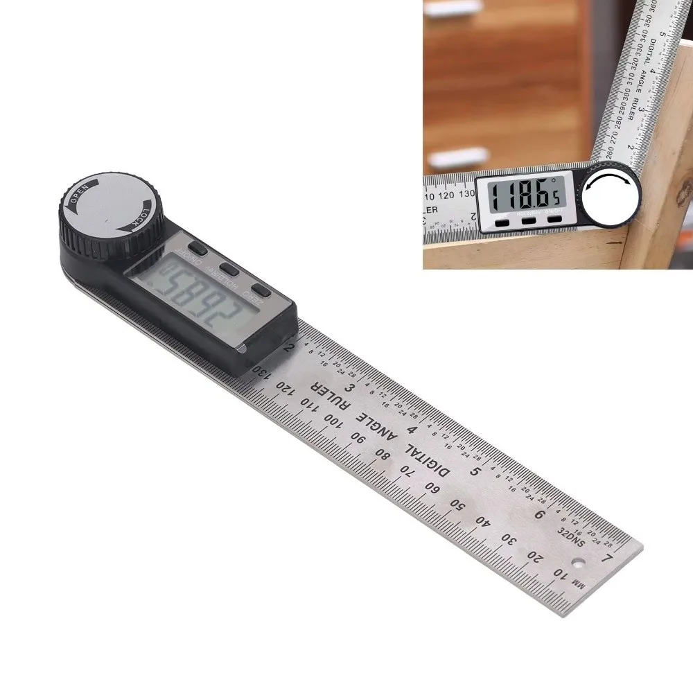 2 in 1 Digital Angle Finder 360 Degree Portable Protractor Digital Stainless Steel High Accuracy Electronic Goniometer