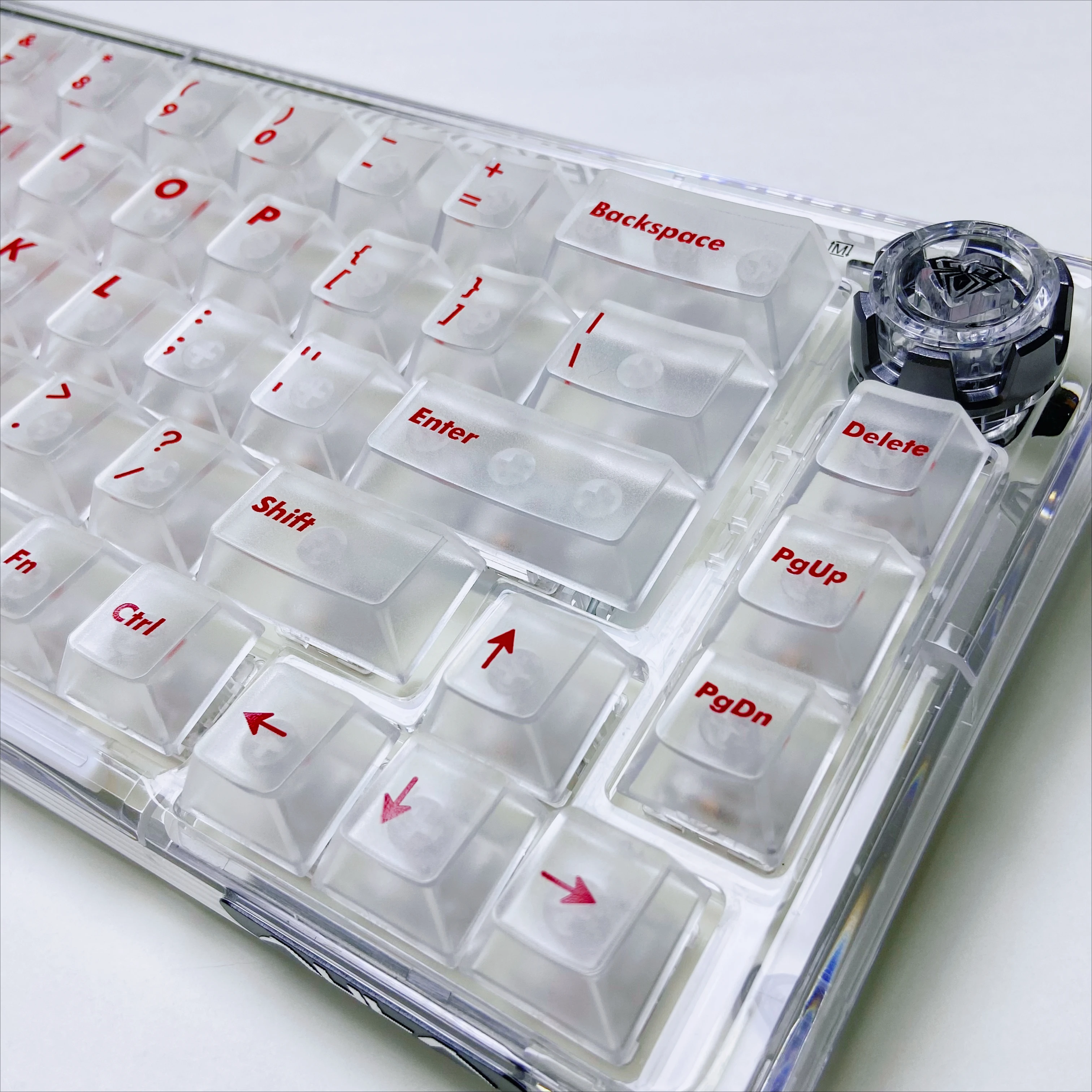 122Keys Red Fonts Transparent Cherry Profile Keycaps Compatible with 60, 68, 64, 72, 75, 84, 87 Key Layouts Mechanical Keyboard