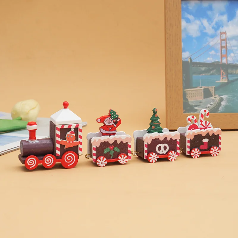 Christmas Home Decor Small Train Decorations Holiday Gifts, Window Tabletop Ornaments Wooden Small Gifts Merry Christmas