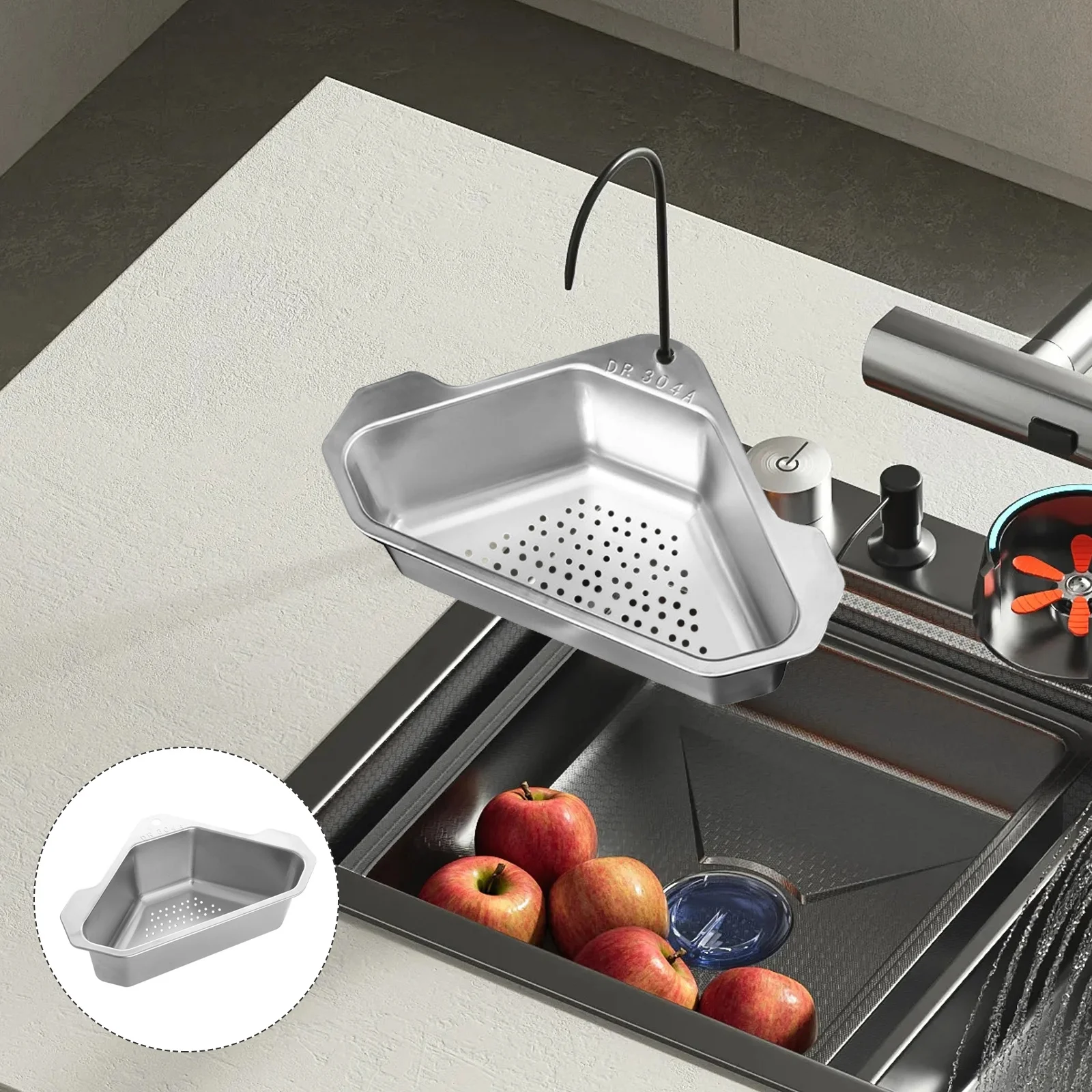 

Stainless Steel Sink Strainer Kitchen Drain Rack Smooth Edges Fruit Washing Drainer Water Filter Container Multifunctional