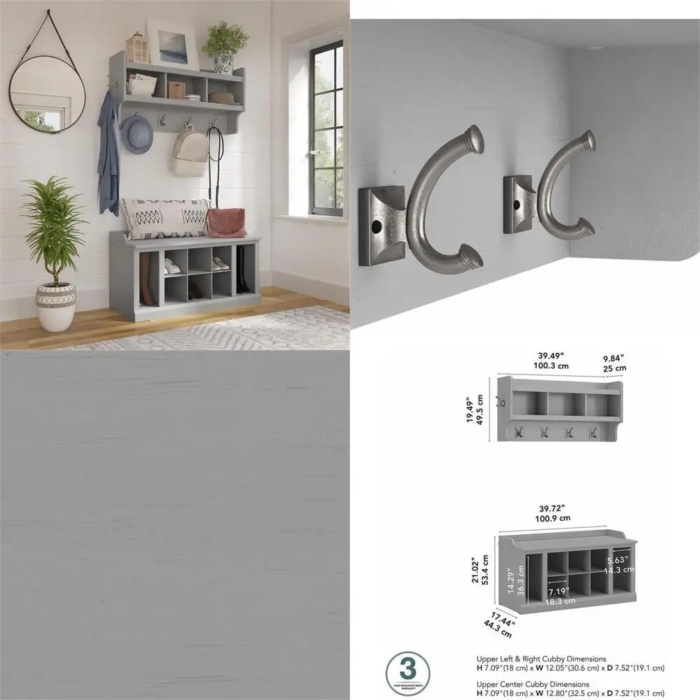 

Скамья для хранения обуви Woodland 40W с полками и настенной вешалкой для одежды, цвет экологичный серый, для прихожей и организации пространства у входа