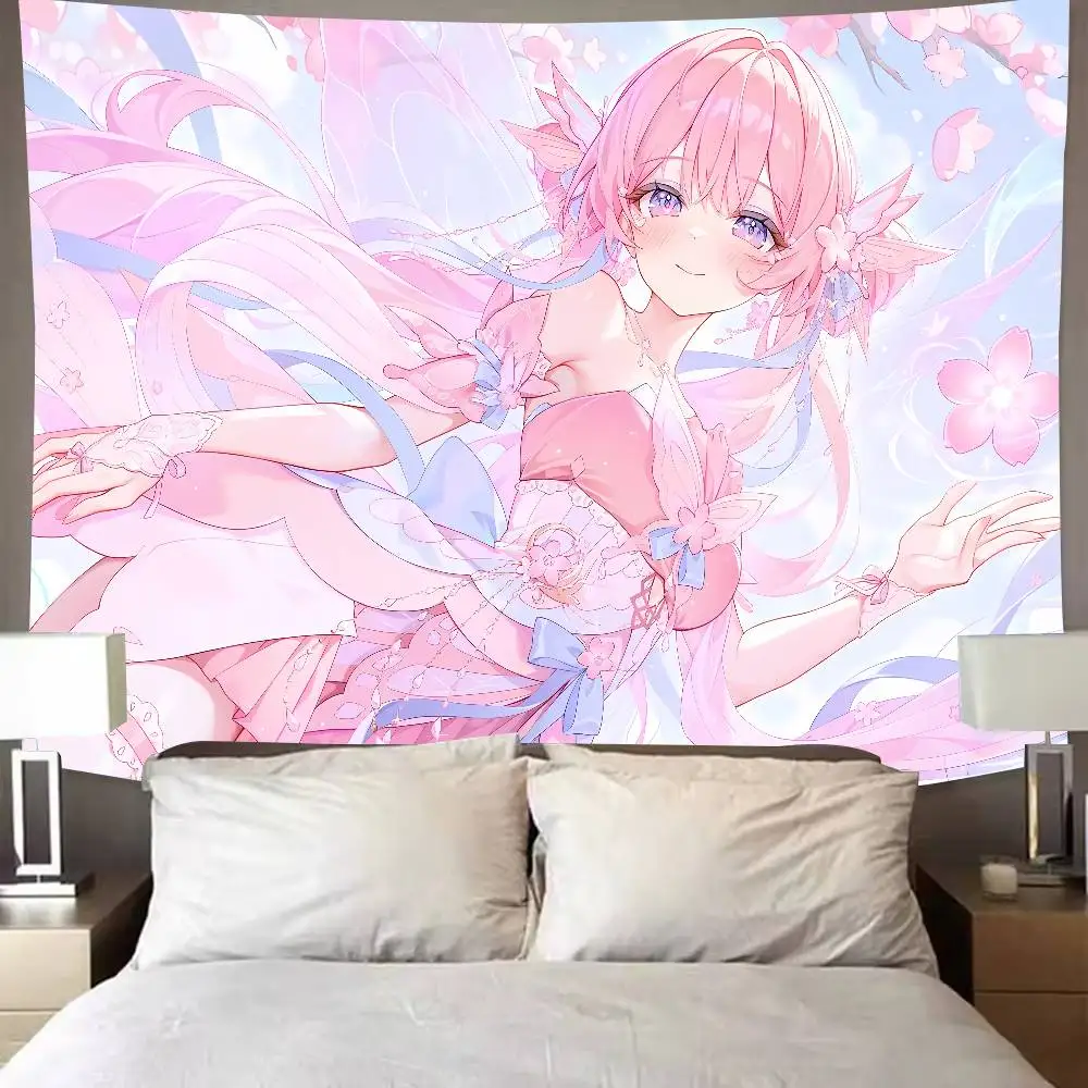 Pastel Anime Girl Tapestry Kawaii Wall Hanging Cute Manga Room Decor Pink Aesthetic Bedroom Background Cloth Room Decor Gift