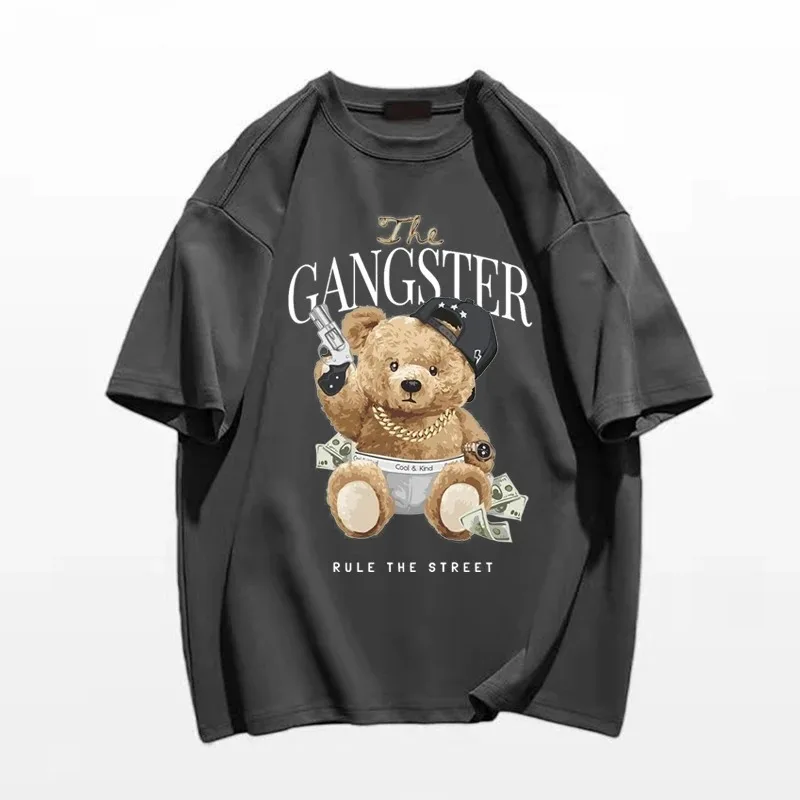 2023 Fashion Man T Shirt High Quality Summer Cotton Cartoon Bear Print Short Sleeve Y2k Tops Women Men Clothing Oversized Tees