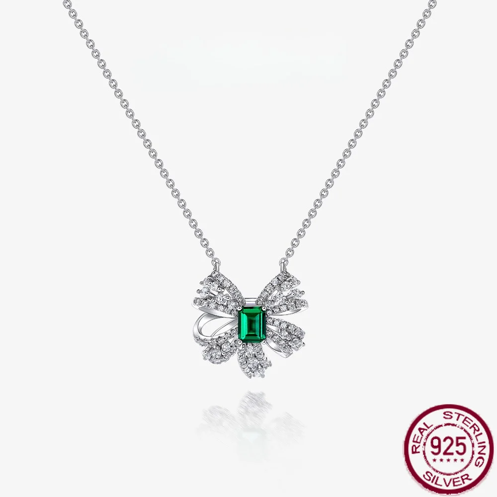 New butterfly necklace 925 silver pendant 1.5ct rectangular 5 * 7 Zambian color cultivated emerald engagement jewelry